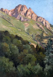 Paysage avec montagne (huile sur bois)