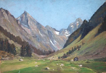 Paysage de montagne dans les Pyrénées (huile sur bois)