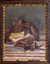 Nature morte aux livres anciens (huile sur bois)