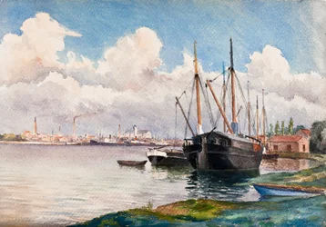 Le port de Bordeaux à Bacalan (gouache sur papier)