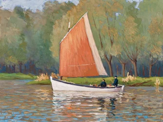 Deux pêcheurs sur une yole, estuaire de la Gironde (gouache sur papier)