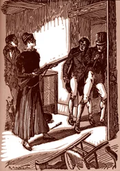 Colomba menace deux hommes avec un pistolet