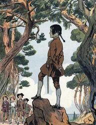 Napoléon Bonaparte (1769-1821) enfant à Ajaccio, en Corse. Illustration de Raymond de Neziere dans « Nos gloires nationales », 1920. Collection particulière. DR