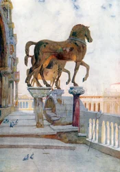 Les chevaux de Saint-Marc, regardant vers le sud (lithographie couleur)
