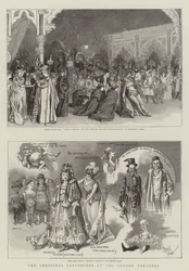 Les pantomimes de Noël aux théâtres de Londres (gravure)