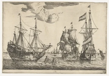 Trois voiliers amarrés Treize scènes avec des navires (titre de la série)