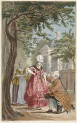 Homme agenouillé devant une dame