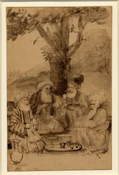 Quatre mollahs assis sous un arbre, Rembrandt, vers 1656-61