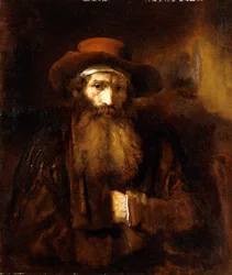 Un vieillard barbu, portant un manteau brun et un chapeau roux, 1651