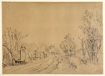 Une route principale menant à une maison à travers les arbres (deux ponts et accès à la digue)