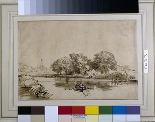 Un homme ramant un bateau sur le Bullewijk, avec vue vers Ouderkerk, vers 1650