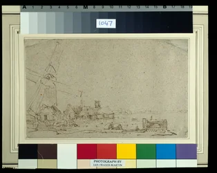 Un moulin à vent et un groupe de maisons, vers 1652-53