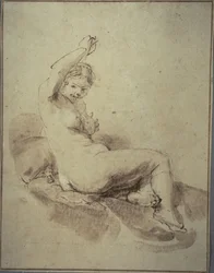Femme nue allongée avec le bras levé, c.1665