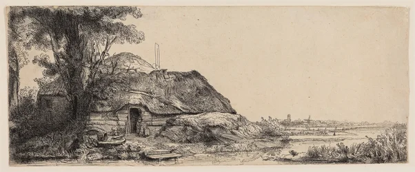 Paysage avec un cottage et un grand arbre