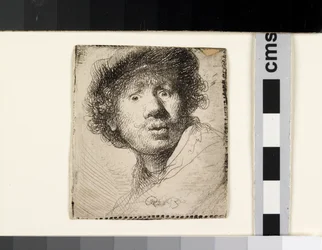 Autoportrait avec un bonnet, bouche ouverte