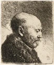 Homme chauve de profil droit : le père de Rembrandt 1630