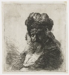 Vieil homme barbu avec un bonnet de fourrure, les yeux fermés