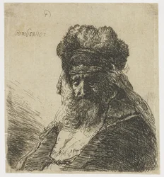 Vieil homme barbu avec un bonnet de fourrure, les yeux fermés