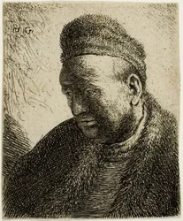 Homme sans barbe en manteau de fourrure et bonnet : Buste