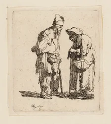 Mendiant et mendiante conversant