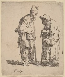 Un mendiant et une mendiante en pleine conversation