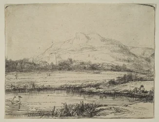 Canal avec un pêcheur et deux cygnes, 1650