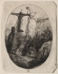 Christ crucifié entre deux voleurs : une plaque ovale