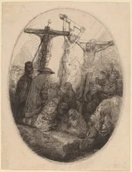 Le Christ crucifié entre les deux voleurs : une plaque ovale