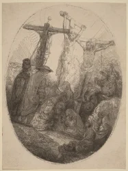 Le Christ crucifié entre les deux larrons : une assiette ovale