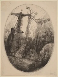 Le Christ crucifié entre les deux larrons : une assiette ovale