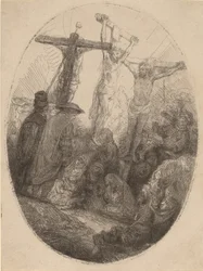 Christ crucifié entre les deux voleurs : une plaque ovale, vers 1641