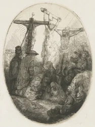 Christ crucifié entre les deux voleurs : une plaque ovale