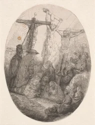 Le Christ crucifié entre les deux larrons : une assiette ovale