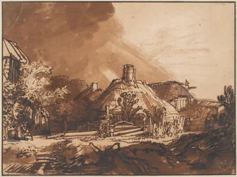 Cottages sous un ciel orageux, vers 1640