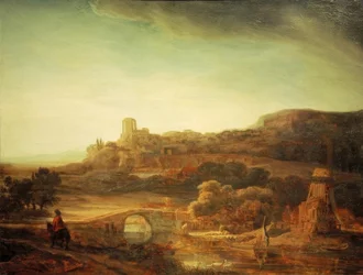 Paysage fluvial avec moulin à vent