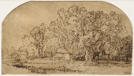 Paysage avec des cottages sous de grands arbres ("Le Coup de vent")