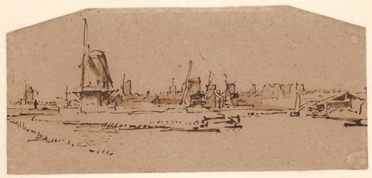 Paysage avec moulins à vent sur un canal à l