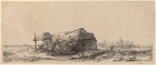 Paysage avec une chaumière et une grange à foin : Oblong