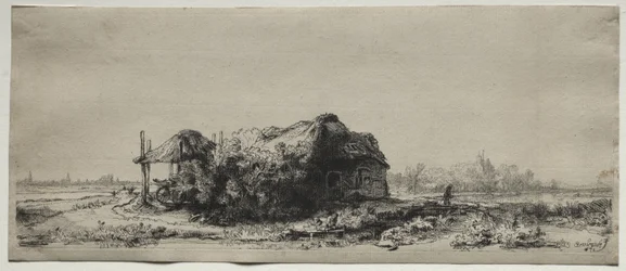 Paysage avec un cottage et une grange à foin : Oblong