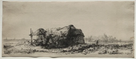 Paysage avec une chaumière et une grange à foin : Oblong, 1641