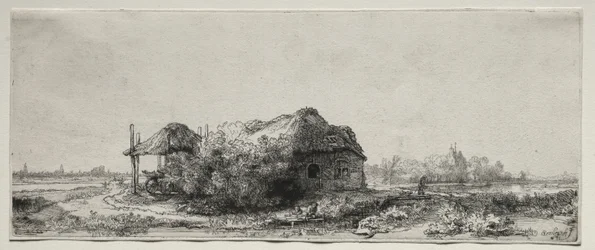 Paysage avec une chaumière et une grange à foin : Oblong, 1641