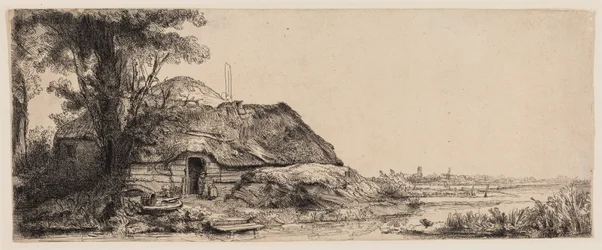 Paysage avec un cottage et un grand arbre