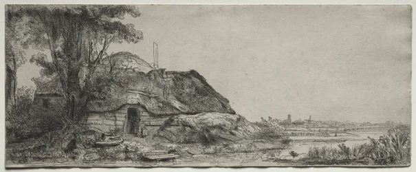 Paysage avec un cottage et un grand arbre