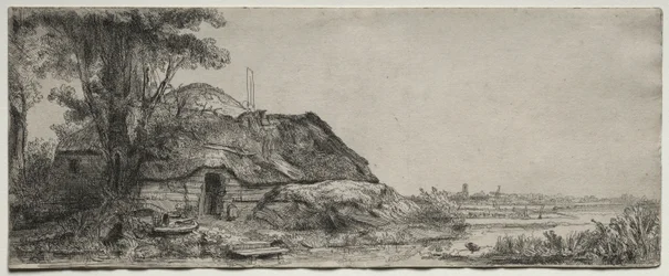 Paysage avec un cottage et un grand arbre