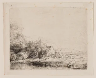 Paysage avec une vache buvant