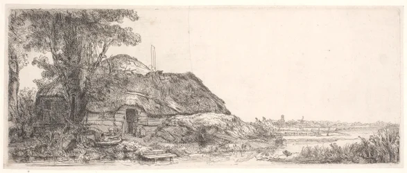 Paysage avec un cottage et un grand arbre