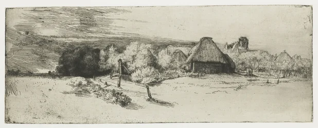 Paysage avec un bâtiment de ferme et la 