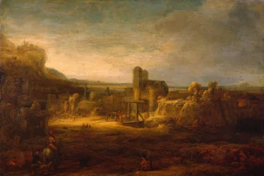 Paysage avec un pont-levis