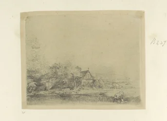 Paysage avec vaches buvant