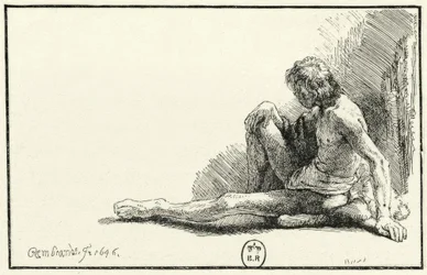 Nu masculin, assis par terre